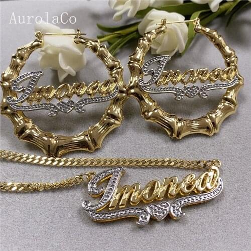 AurolaCo Custom Name Jewelry Set Fashion New Ladies Hoop Earrings Custom Name Earrings Gold Heart Earrings Holiday Gifts