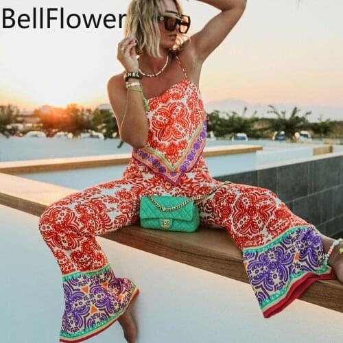 2021 Autumn New Print Scarf Top Women Set Fashion Clothing Sexy High Waist Wide Leg Pants Sleeveless Backless Casual Bohemian