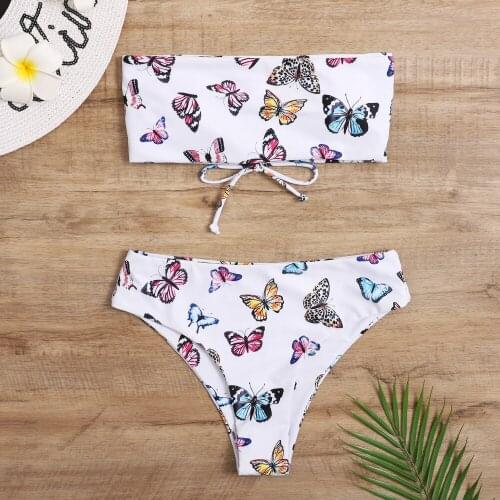 Swimsuit Women 2020 New Womens Swimsuit Butterfly Print Triangle Tube Top Sexy Bikini Set 2 piece sets womens