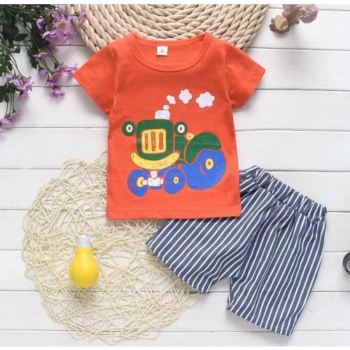 Boys Summer Clothes Fashion T-shirt+stripe Shorts 2pcs Kids Boys Tracksuit For Kids Boy Outfits Newborn Beach Clothing