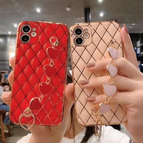 Heart Metal Bracelet Holder Phone Case For iPhone 12 Pro Max MiNi 11 X XS XR 7 8 Plus SE For Galaxy S21 A12 A52 A72 Ultra + Capa