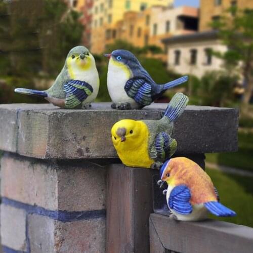 1pc 3pc 4pcs Mini Birds Figurines Bird Net Garden Decoration Outdoor Animal Miniatures Figurines Resin Garden Statues