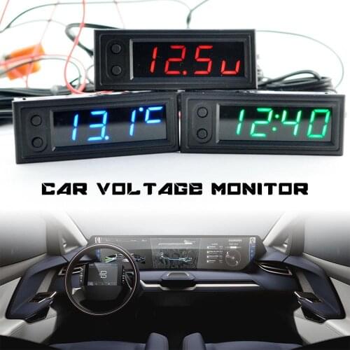 DIY Multifunction High-precision clock inside and outside Car temperature Battery voltage Monitor Panel Meter DC 12v