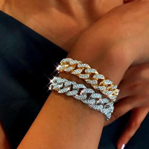 Miami Gold Bracelet for Female Crystal Goth Chains Bracelet for Women Men Iced Out Rhinestone Bracelets Bangles Jewelry
