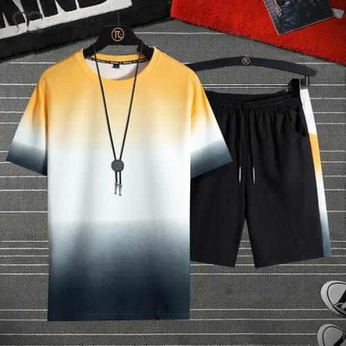 Mens Set Hip Hop Summer T-Shirt and Shorts Male Casual Tracksuit Set Plus Size Two Pieces Track Suit Male Streetwear Fashion