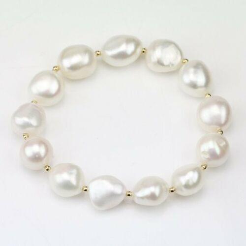 New natural Large Baroque Pearl Bracelet, 9-10mm White Freshwater Pearl Stretch Bracelet Bungee cord