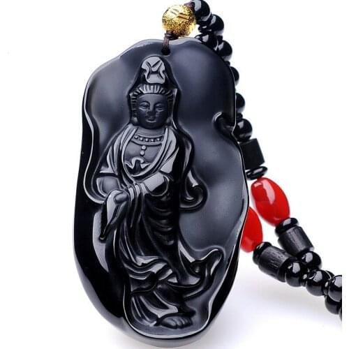 Natural Black Obsidian Guanyin Pendant Fashion Boutique Jewelry Mens Necklace Gift Accessories Transfer To Ensure Safety