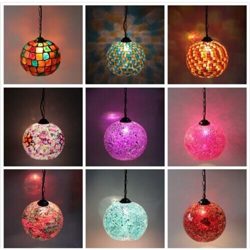 Bohemian Style Colorful Mosaic Glass Shell Pendant Light Cafe Restaurant Lamp