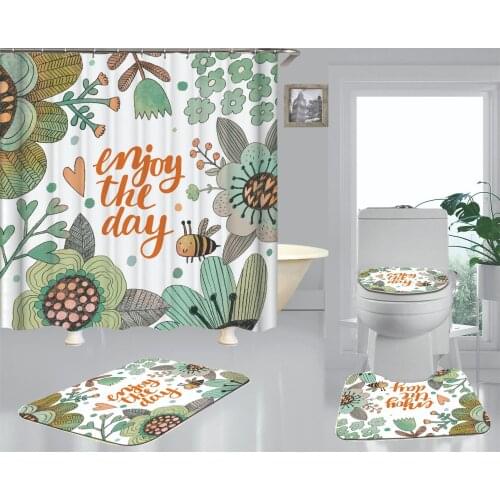 Simple Green Plant Shower Curtain Bathroom Waterproof Polyester Leaves 3D Printing Curtains For Bathroom Decor Shower