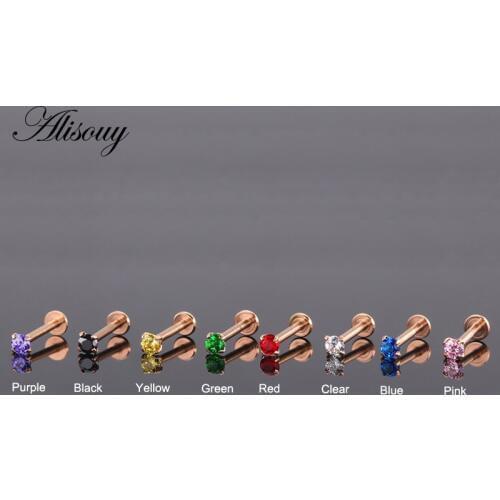 Alisouy 8pcs/lot 16G Steel Tragus Helix Cartilage Earrings Mixed Crystal Ear Earring Pircings Stud Labret Body Jewelry Piercing
