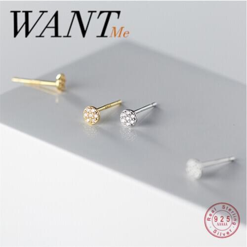 WANTME Minimalism Genuine 925 Sterling Silver Geometric Round Mini Stud Earrings for Women Girls Student Ear Jewelry Accessories