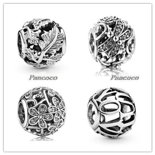 925 Sterling Silver Bead Charm OpenWork Dragonfly Meadow With Crystal Beads Fit Pandora Bracelet & Necklace Diy Jewelry