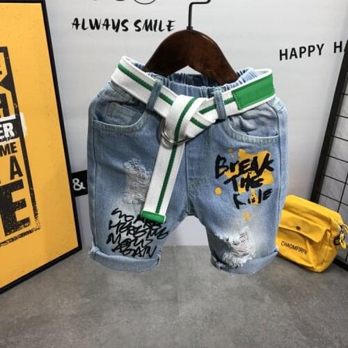 Children Pants for baby hole summer trousers kids child Denim Shorts boys loose shorts 2-7years (Gift belt