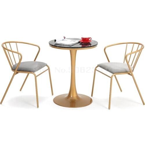 Scandinavian Ins Chair Creative Simple Dining Chair Combination Milk Tea Shop Leisure Small Round Table Iron Balcony Gold Table