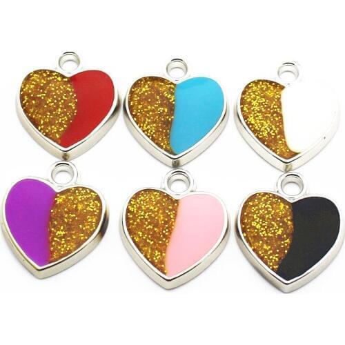 Mix 20pcs/lot heart plastic dangle charms silver alloy lobster clasp charms for glass momery floating pendant lockets