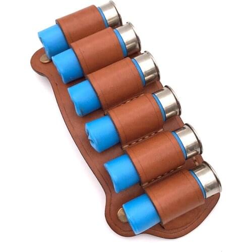 Tactical Cowhide Genuine Leather Ammo Pouch 6 Shots For 12 Gauge Cartridge Bag Shot Shells Holder Cartridge Belt Bullet Holder