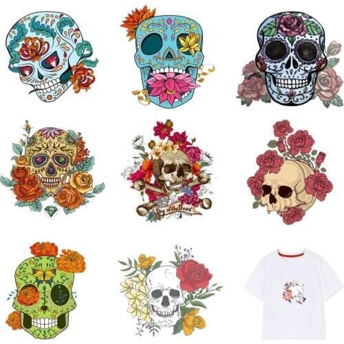 Iron-on Transfers for Clothing Patches on Clothes Heat Transfer Fusible Stickers Rock Diy Skull Applique Vinyl Adhesive Stripe I