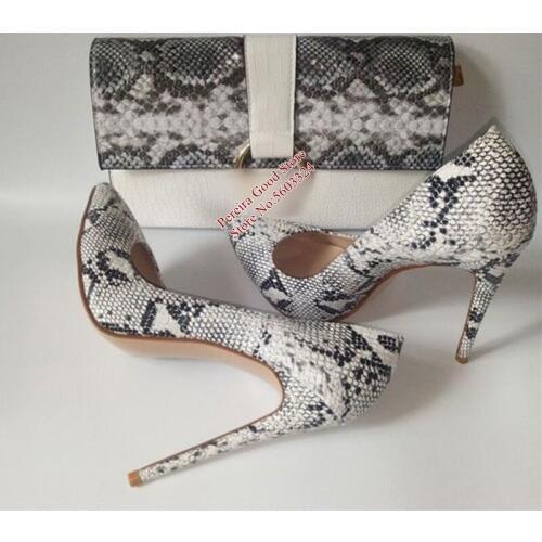 Sexy Snake Leather Stiletto Heels Pumps Pointed Toe 12CM Python Patchwork Dress Shoes Black White Party Banquet Shoes