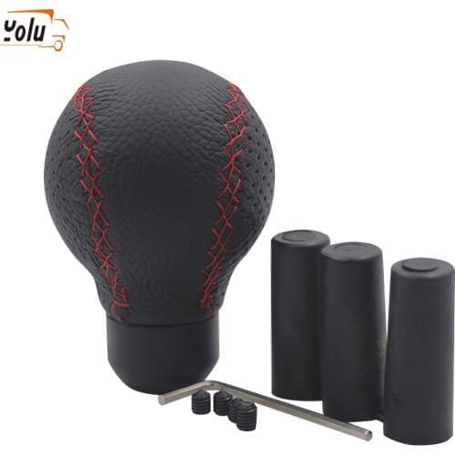 YOLU Leather Red Stitched Car Gear Shift Knob Shifter Lever Universal Manual Transmission Gear Stick Shift Lever Knob Cover