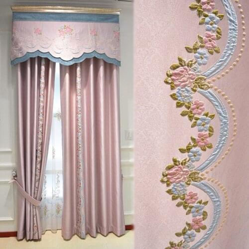 Jacquard pink curtain products bedroom positioning flower simple modern high precision curtain products customization curtains