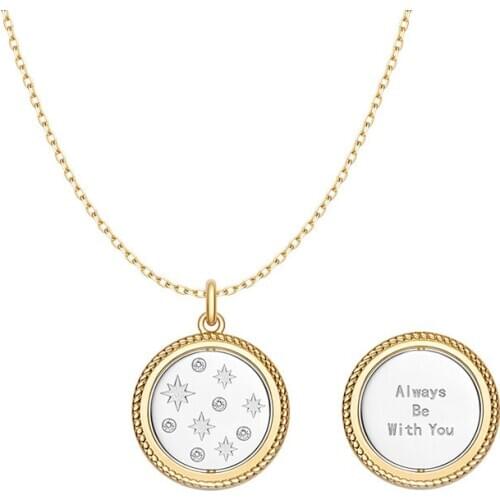 SLJELY Fashion Real 925 Sterling Silver Rotatable Wish Coin Starlight Pendant Necklace Pave Zirconia Women Fine Party Jewelry