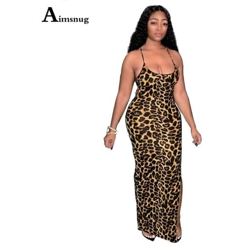 2021 High Split Dress For Women Sexy Leopard Print Sleeveless Party Dress New Summer Long Maxi Dresses Strappy Femme Clothes