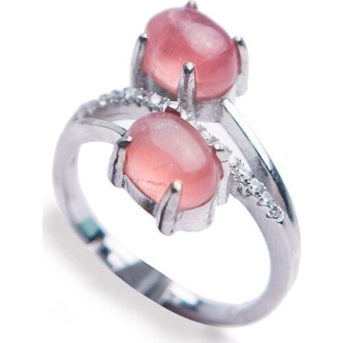 Genuine Natural Adjustable Rhodochrosite Stone Crystal Ring Fashion 925 Sterling Silver Fashion Women Adjustable Size Ring