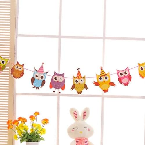 1 Set Happy Birthday Paper Owl Flags Bunting Banners Letter Garlands Baby Boy&Girl Kids Birthday Party Decorations School Decor