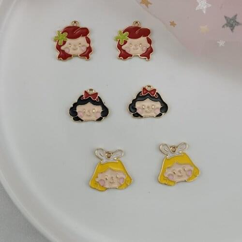 10PCS/Lot Enamel Zinc Alloy Charm Oil Drop Lovely Girls Head Pendants Charms DIY Fashion Jewelry Accessories Earrings Findings
