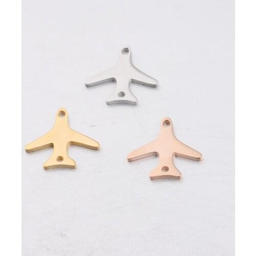 100% Stainless Steel Aircraft Airplane Charm 2 Hole Metal Connector For Bracelet Mirror Polished Wholesale 20pcs