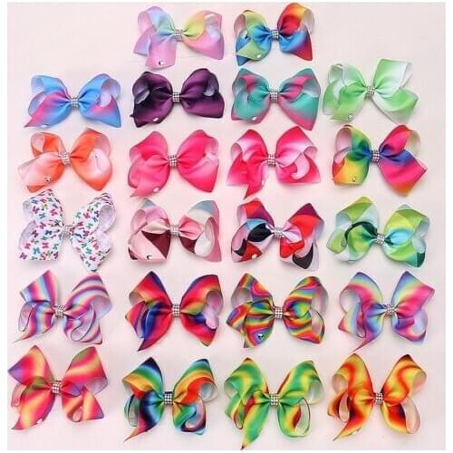 200pcs Bows Girl Hair Clip 13cm/15cm/8inch Metalic Printed Ribbon Knot Hairpin