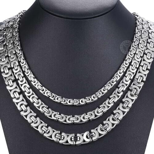 7/9/11mm Stainless Steel Necklace For Men Women Flat Byzantine Link Chain Fashion Jewelry Gifts LKNN14