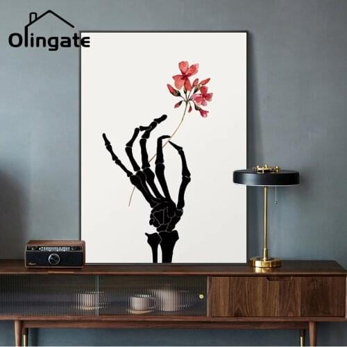 Anatomy Skeleton Wall Art Posters Abstract Hand Bones Butterfly Flower Canvas Painting One Piece Wall Picture Home Room Decor