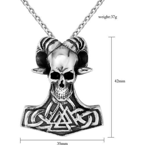 Antique silver Viking skull goat hammer necklace pendant free ship