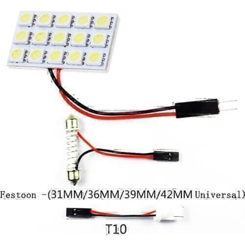 WTS 6pcs Auto LED T10 w5w Festoon 31 36 39 41mm 5050 15 SMD Panel light singal 12V Car Reading lamp bulb 6000k for vw t4