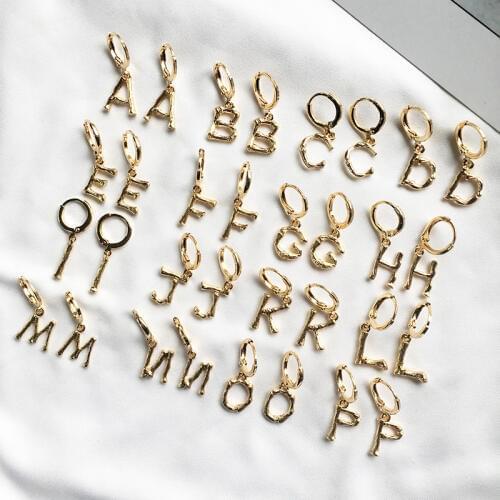 Legenstar A-Z Fashion Letter Alphabet Pendant Earring For Women Initial Bamboo Hoop DangleEarring Gold Color Korean