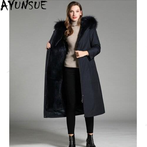 AYUNSUE Winter Jacket Women Parka Real Fur Coat Female Natural Rabbit Fur Liner Raccoon Fur Collar Korean Long Jackets JHL-065