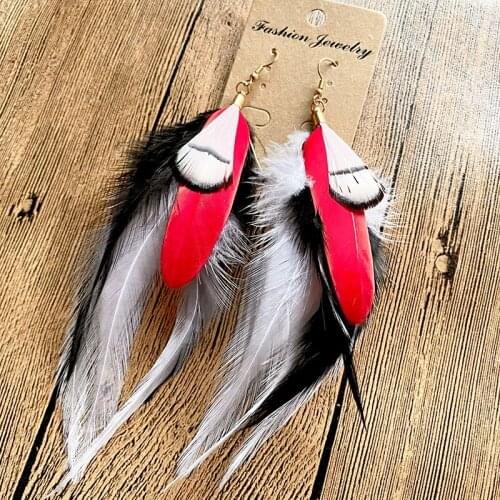 Feather Bohemian Earrings Red Multicolor Retro Originality Drop Statement Earrings Fashion Jewelry Hot Sale Holiday Gifts Party
