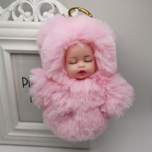 15CM Cute Sleeping Doll Keychain Fur Ball Plush KeyChain Keyring Women Handbag Car Key Holder Bag Pendant Toys for Kids Gift