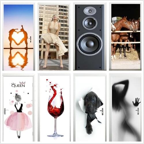 Door Sticker 3D Modern Self-adhesive Waterproof Poster Stickers Porte Peel and Stick Wallpaper Home Design Room Decor Door Renew