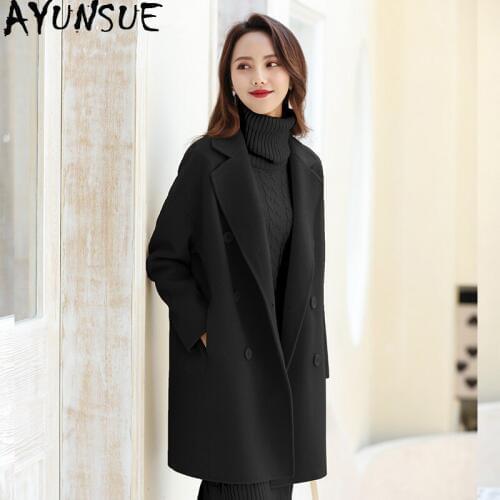 AYUNSUE Double Side 100% Wool Coat Female Korean Long Coats 2020 Autumn Winter Jacket Women Woolen Coat Casaco Feminino MY3804