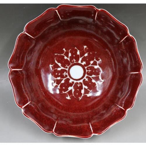 Antique MingDynasty porcelain bowl,Lang red glaze left white flower bowl ,Hand-painted crafts,Collection&Adornment,Free shipping
