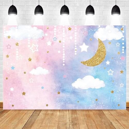 Golden Moon Background Stars Photo Backdrops Clouds Photo Decoration Newborn Baby Shower Birthday Party Customize Photo Studio