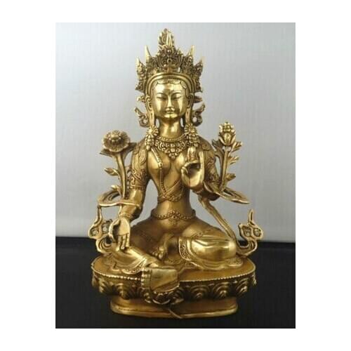 Copper Brass CHINESE crafts Asian Exquisite Tibetan Buddhism Green Tara God Godness Kwan-yin Buddha Statue Sculpture