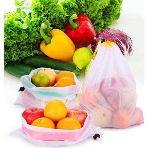 50Pcs Reusable Fruit Vegetable Bags Net Bag Produce Washable Mesh Bags Kitchen Storage Bags Toys Sundries Bags