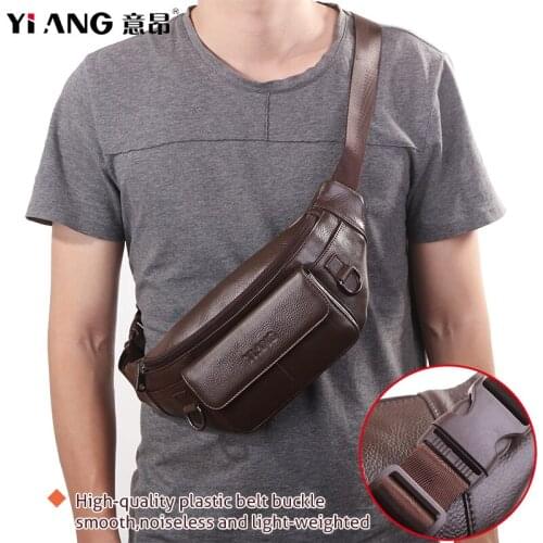 Cow Leather Men Satchel Sling Chest Packs Shoulder Messenger Bag For Men Cell Phone Belt Fanny Bag Travel Crossbody Packs Wallet