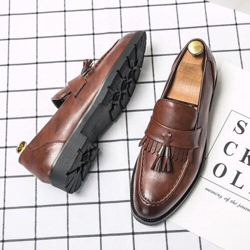 Mens Casual Shoes Plus Size Tassel Style Dress Shoes PU Leather Wedding Party Shoes Business Office Oxfords Fashion Flat Shoes