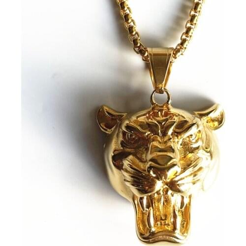 Men Hip hop head pendant necklaces gold color Stainless Steel never fade male vintage animal necklace jewelry drop shipping