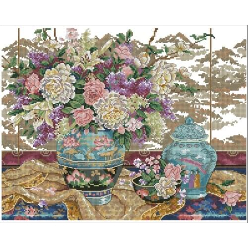 Lovely Gold Collection Counted Cross Stitch Kit Oriental Splendor Peony Peonies Bouquet Flower Vase Flowers dim 01499 1499