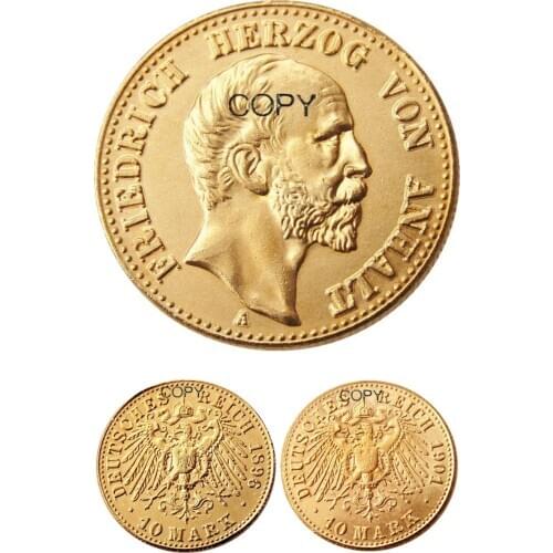 GERMAN ST. Anhalt-Dessau Friedrich I (1896 1901) 10 mark Gold Plated Copy Coin